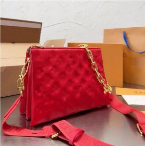 Bolso de cuero con cadena rápida en relieve de diseñador, bolso de hombro coussin, bolso de mensajero de lujo para mujer, bolso de mensajero de moda de 27cm