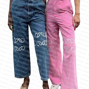 Pantalones de mezclilla bordados de diseñador Pantalones de mezclilla rectos para mujer Pantalones de mezclilla de otoño invierno Pantalones vaqueros de estilo casual