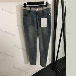 Pantalon de lettre brodé de créateur Jeans décontractés taille haute pour femmes