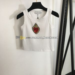 Débardeur brodé de styliste pour femmes, haut court, t-shirt tricoté, tricot d'été, gilet court