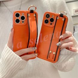 Étuis de téléphone en silicone orange de concepteur pour iPhone 14 13 12 11 Pro Max Plus Couverture de téléphone portable avec bracelet