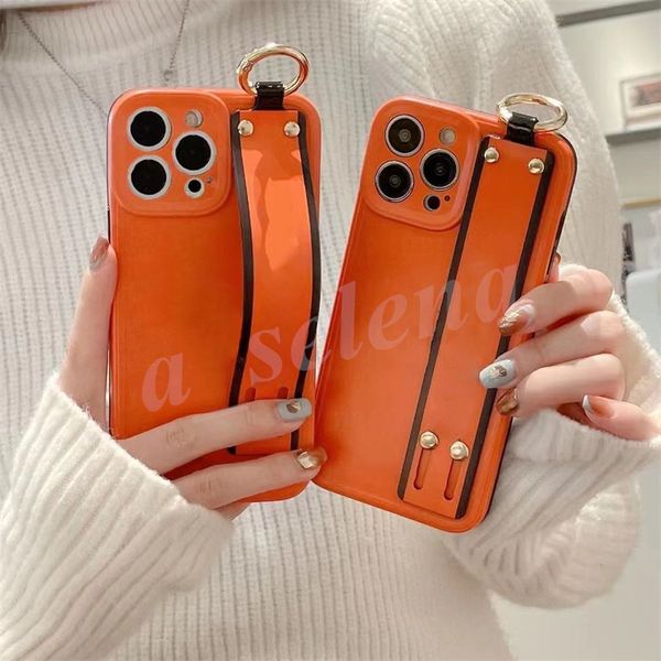 ￉tuis de t￩l￩phone en silicone orange concepteur pour iPhone 14 13 12 11 Pro Max Plus Couverture de t￩l￩phone portable avec bracelet