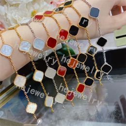 Pulsera de diseñador de lujo para mujer 4 trébol de cuatro hojas pulsera con dijes Joyas de oro de 18 quilates concha de ágata cadena de nácar regalo de compromiso de boda de moda