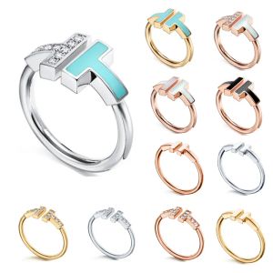 Ontwerper emaille ring voor vrouwen luxe diamanten ring heren topkwaliteit dubbele T open liefde ring bruiloft 18k gouden ring populaire mode klassieke sieraden cadeau