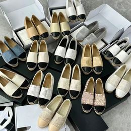 Espadrilles de designer Bout rond Semelle épaisse 100% Cuir véritable Chaussures décontractées en peau d'agneau Été Printemps Mocassins de luxe Chaussures en toile pour femmes Taille 34-42 Confortable