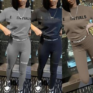 Diseñador esencial sudaderas chándal mujer pantalones traje para mujer dos piezas basculador conjunto nuevas letras imprimir manga corta sexy moda medias trajes yoga pantalón camiseta