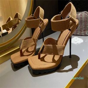 diseñador diseñador europeo modelado de mujeres sandalias de tacón alto zapatillas de lona caja de fiesta sexy 35-43