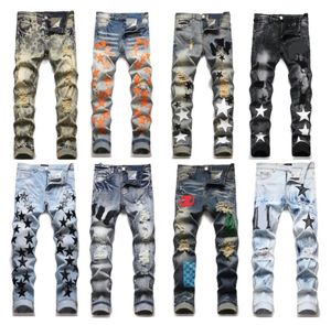 Designer européen Jean Hombre hommes pantalons Biker broderie déchiré pour tendance coton mode Jean hommes Cargo pantalon noir hanche