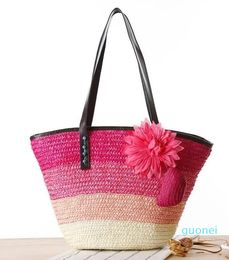 Sacs de soirée de créateurs NICE Sac de paille tricoté Fleur d'été Bohême Mode Sacs à main pour femmes Couleur Stripes Épaule Plage Big Tote