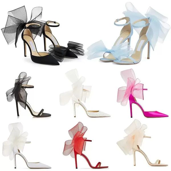 Designer talons hauts chaussures habillées chaussures de luxe sandales femmes talon chaussures pompes sandale avec asymétrique gros-grain maille fascinateur arcs chaussures habillées
