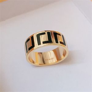 Designer F Ring Voor Vrouwen Extravagant Emaille Holle Gouden Roestvrij Staal Zwarte Letter Ringen Vrouwen Mannen Bruiloft Sieraden Lady Party geschenken