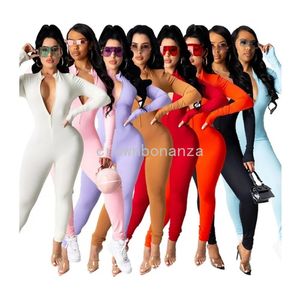 Designer herfst jumpsuits Dames Bodycon rompertjes met lange mouwen Herfst Winter Effen Rits Jumpsuits Eendelige overalls Skinny leggings Casual outfits Streetwear