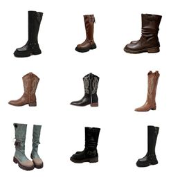 Bottines longues de styliste pour femmes, chaussures chaudes, noires, blanches et brunes, bottes d'extérieur, collection automne-hiver, eur35-40