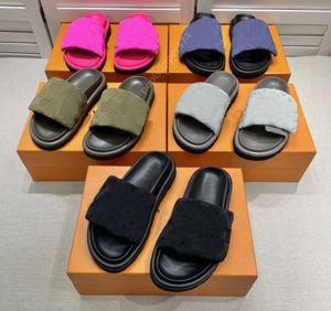 Designer beroemde ontwerper Zomer platte Eities Schoenen Pool Pillow Sandalen Mule katoen Viutoniteiten Casual voor vrouwelijke mannen paren slippers