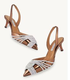 Designer Célèbre Femmes Gatsby Sling Sandales Chaussures Cristal Embelli Strappy Twisted Lady Bout Pointu Pompes Robe De Mariée Gladiateur Sandalias EU35-43