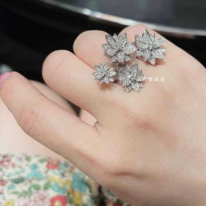 Designer Fan V Family Lotus Pure Silver 925 Volledige diamanten ring met platina -stijl eenvoudige lichte luxe hoog set hand sieraden JH2R