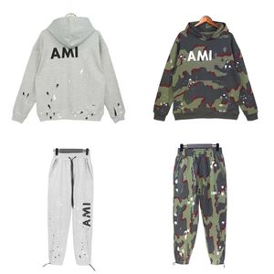 Designer mode amirs hoodie broek tweedelig spikkel letter afdrukken en camouflage leger groene sweater met capuchon sweater mannen en vrouwen los