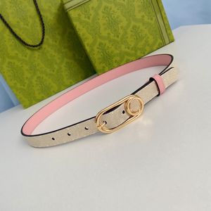 Designer mode riem voor dames dunne riem met goudkleurige ovale gesp met mini ronde in elkaar grijpende roze echt leer 20 mm met doosje