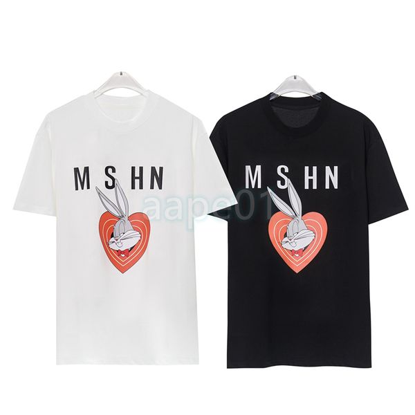 Designer Fashion Brand Mens T-shirt Amour Tête de Lapin Lettre Imprimer Col Rond Manches Courtes Luxe Lâche T-shirt Top Noir Blanc Taille Asiatique S-2XL