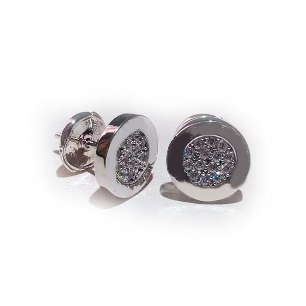 Créateur de mode bouton boucles d'oreilles huggie plein de diamant argent plaqué non décoloration noir céramique blanc fritillaire paire goujon