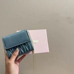 Designer Fashion Card Holder Haut de gamme en peau de mouton plissé lettre en cuir petit sac à main Titulaire de la carte de crédit Bourse femme avec boîte