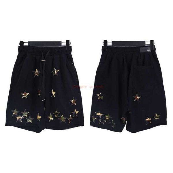 Diseñador de moda Ropa casual Amires Shorts Amies Summer Pentagram Leather Ribete Shorts High Street Casual Sports Pants para hombres Mujeres Beach Fitness Jog al aire libre