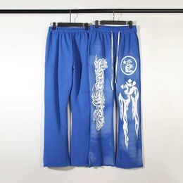 Designer Fashion Casual Clothing pantalon Hellstar Studios blue mud print weared sports casual pants Bell-bottoms Rock Hip hop