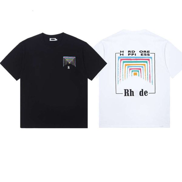 Créateur de mode décontracté Rhde classique été nouvelle mode boîte à cigarettes à manches courtes carré couleur tunnel imprimé t-shirt décontracté en vrac