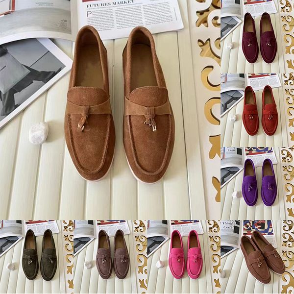 Diseñador Fashion Classic Loro Shoes Men Women Piana Suede Lofea Zapatos Hebilla de los pies redondos Tacón Apricot de cuero Loro Plataforma casual zapatillas de piano