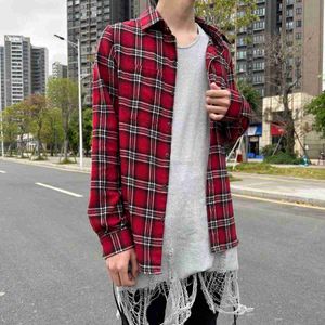 Designer Fashion Clothing Amires Shirts Amies High Street Red Plaid Hem Drawstring Shirt High Street Coat High Street Classic Checker Casual Shirt Luxury Streetw