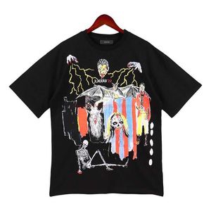 Diseñador Ropa de moda Amires Tees Am Camiseta Amies Tao Zhes Same Rock Hip Shop Vampiro Cráneo Cabeza Rayo Graffiti Moteado Color Manga corta Camiseta Lujo Casu