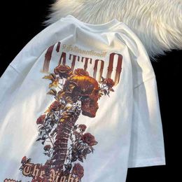 Vêtements de mode de créateurs Hip hop Tees Rock T-shirts Hk American Skull Coton T-shirt à manches courtes Mode d'été pour hommes et femmes Oversize Lâche Manches 5/4 Demi-manches