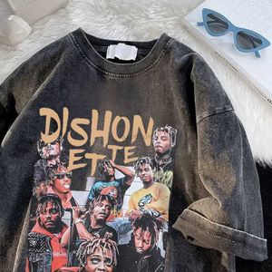 Designer Mode Kleding Hiphop T-shirts Rock T-shirts Gewassen en gemaakt van oud puur katoen Korte mouwen Amerikaanse stijl Trend Veelzijdig Halflange mouwen en kwartmouwen w