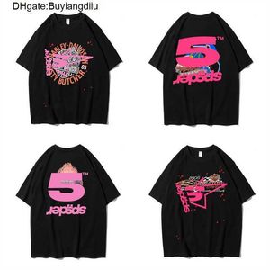 Designer Mode Kleding Hiphop Tees T-shirts Young Thug Star Dezelfde Sp5der 555555 Roze Tee Eagle Korte Mouw T-shirt AW1O