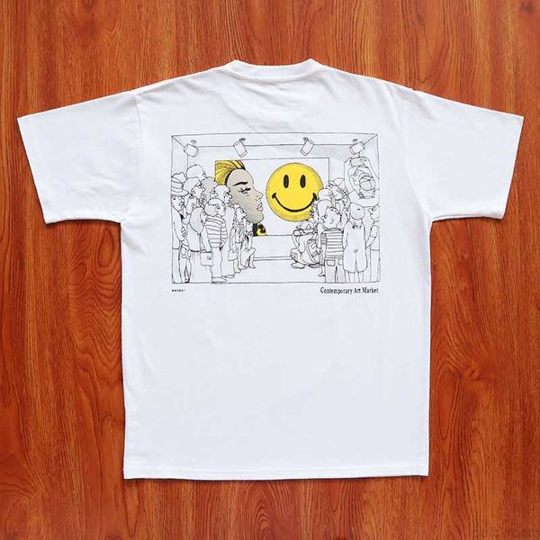 Designer Fashion Clothing Hip hop Tees TShirts Smiley Marché de l'art contemporain Smiley Face Handdrawn Graffiti T-shirt à manches courtes Tendance homme et femme