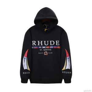 Diseñador Ropa de moda Sudaderas para hombres de lujo Rhude American High Street Bandera Carta Impreso Suéter con capucha Suelta Casual Hombres y mujeres Sudadera con capucha de felpa Invierno