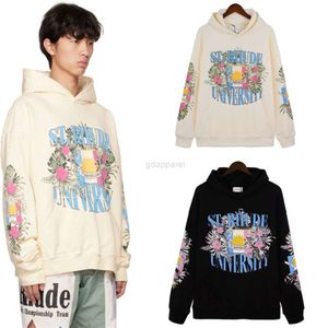 Designer Vêtements de mode Luxe Hommes Sweatshirts Rhude Marque de mode 2023 Automne hiver Drapeau Fleur Lettre Impression Lâche Hommes et Femmes Pur Coton À Capuche Hoodi