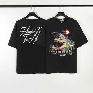 Designer Fashion Clothing Luxury Mens T-shirts High Street Crocodile Print Wash Old Men's and Dames Loose Hip Hop Short Sleeve T-Shirt