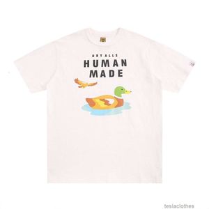 Diseñador Ropa de moda Camisetas de lujo Camisetas Versión correcta Hecho humano Verano Slub Algodón Nuevos Hombres Pareja de mujeres Camiseta Natación Pato Dibujos animados Manga corta Algodón t