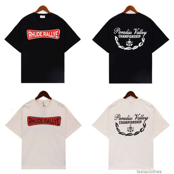 Vêtements de mode de créateurs T-shirts de luxe T-shirts Rhude High Street Fashion Sign Slogan Lettre Impression Hommes Femmes Couples Été Polyvalent Col Rond Lâche Coton Court