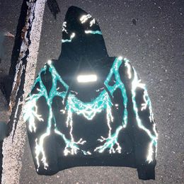 Designermode Kleding Herensweatshirts Hoodies Ontbrekend sinds donderdag 3m Lightning-hoodie Reflecterende bliksem-pullover-trui Grote maten sweatshirt SMLXL