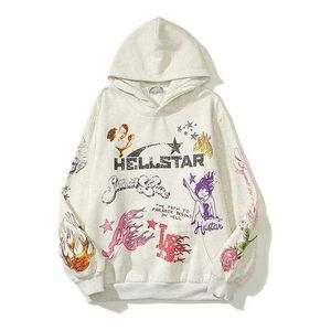 Designer Mode Kleding Heren Sweatshirts Hoodies 2022 Chaogao Street New Hell-star Skull Graffiti Print Hooded Sweater Unisex Hoodie Rock Hiphop 2049