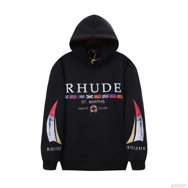 Vêtements de mode de créateurs Sweatshirts pour hommes Rhude American High Street Drapeau Lettre Imprimé Pull à capuche Lâche Casual et Peluche Hoo pour femmes