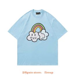 Designer mode kleding heren tees tshirt lente/zomer nieuwe Drew lachend gezicht Rainbow Cloud print Bibo bijpassende paar los katoenen T-shirt met korte mouwen