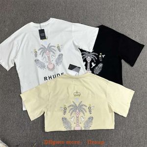 Designer Mode Kleding Heren T-shirts Rhude High Street Br Crown Kokospalm Letter Afdrukken Zomer Nieuwe Casual Ronde Hals Heren Dames T-shirt met korte mouwen