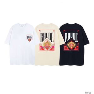 Designer Mode Vêtements Hommes Tees Tshirt High Street Br Rhude Nouvelle Carte Lettre Impression Couples Été Coton Lâche T-shirt À Manches Courtes