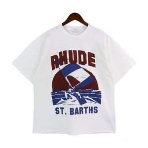 Vêtements de mode de créateurs T-shirts pour hommes Tshirt Rhude 23 Printemps / Été Nouveau Sunset Sea Sail Letter Impression T-shirt décontracté High Street Loose Cotton Manches courtes Hommes Femmes