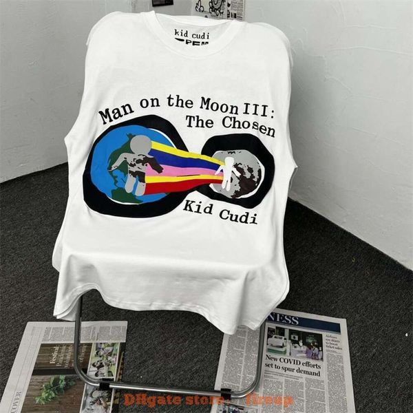 Vêtements de mode de créateurs T-shirts pour hommes Tshirt Cpfm x Kid Cudi Moto Rainbow Earth Limited Lettre en mousse Graffiti T-shirt à manches courtes pour hommes et femmes