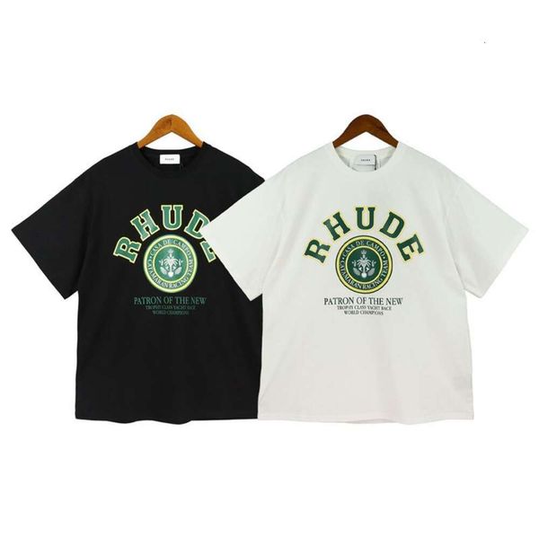 Diseñador Ropa de moda Camisetas para hombre Camiseta Rhude Verano 2023 Nuevo diseño suelto Impresión de letras High Street Hombres Mujeres Misma camiseta de manga corta