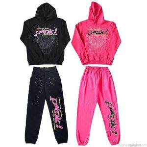 Diseñador de ropa de moda para hombre Chándales Young Thug Star Mismo Sp5der 555555 Sudadera con capucha rosa Conjunto de pantalones y suéter